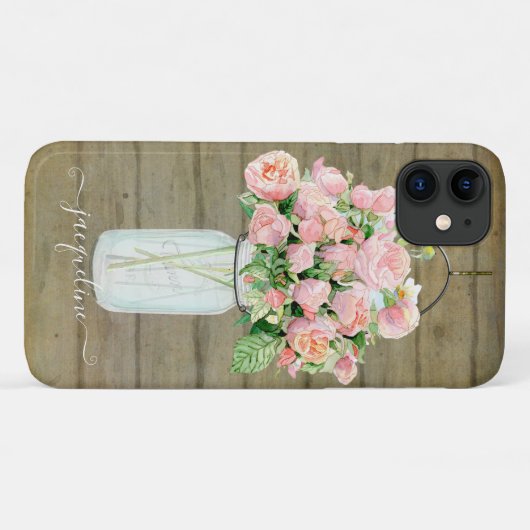 Rustic Country Mason Jar Blush Pink Roses Bouquet Case-Mate iPhone Case (Achterkant (horizontaal))