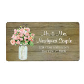 Rustic Country Mason Jar Blush Pink Roses Bouquet Etiket (Voorkant)