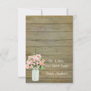 Rustic Country Mason Jar Blush Pink Roses Bouquet Kaart