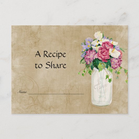 Rustic Country Mason Jar Bouquet Bridal Recipe Briefkaart (Voorkant)