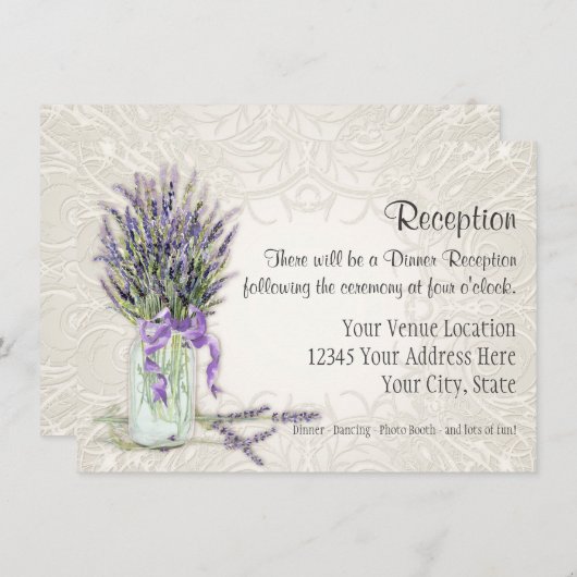 Rustic Country Mason Jar Lace in Lavender Floral Kaart (Voorkant / Achterkant)