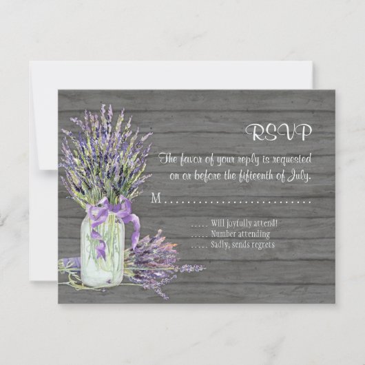Rustic Country Mason Jar Lace in Lavender Floral RSVP Kaartje (Voorkant)