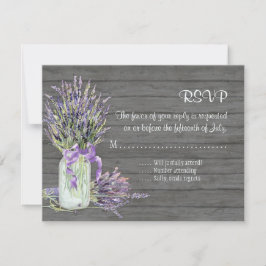 Rustic Country Mason Jar Lace in Lavender Floral RSVP Kaartje