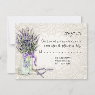 Rustic Country Mason Jar Lace in Lavender Floral RSVP Kaartje