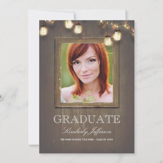 Rustic Country Mason Jar Lights Foto Afstuderen Kaart (Voorkant)