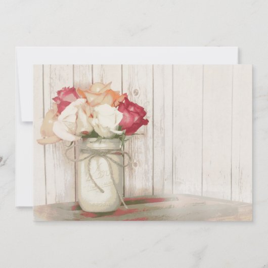 Rustic Country Mason Jar Rozen Wedding Invitations Kaart (Achterkant)