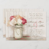 Rustic Country Mason Jar Rozen Wedding Invitations Kaart (Voorkant / Achterkant)