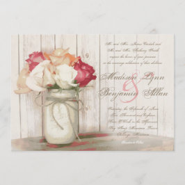 Rustic Country Mason Jar Rozen Wedding Invitations Kaart