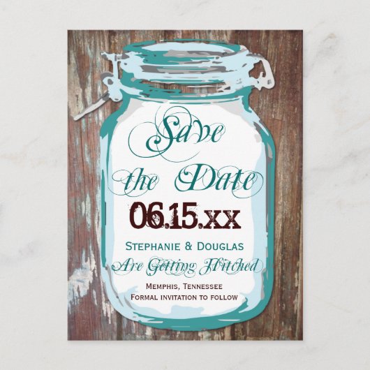Rustic Country Mason Jar Save the Date Briefkaarte Aankondigingskaart (Voorkant)