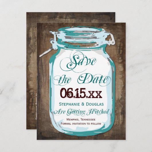Rustic Country Mason Jar Save the Date Briefkaarte Aankondigingskaart (Voorkant / Achterkant)
