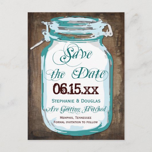 Rustic Country Mason Jar Save the Date Briefkaarte Aankondigingskaart (Voorkant)