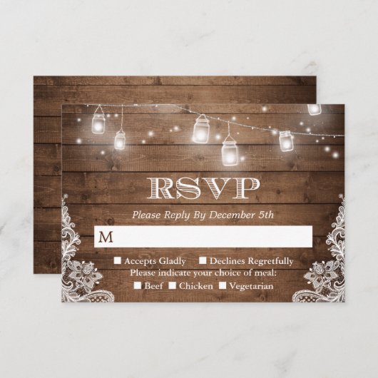 Rustic Country Mason Jar String Lights RSVP (Voorkant / Achterkant)
