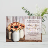 Rustic Country Mason Jar Sunflower Wedding Invite Kaart (Staand voorkant)