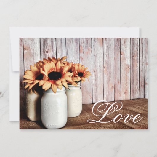 Rustic Country Mason Jar Sunflower Wedding Invite Kaart (Achterkant)