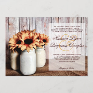 Rustic Country Mason Jar Sunflower Wedding Invite Kaart