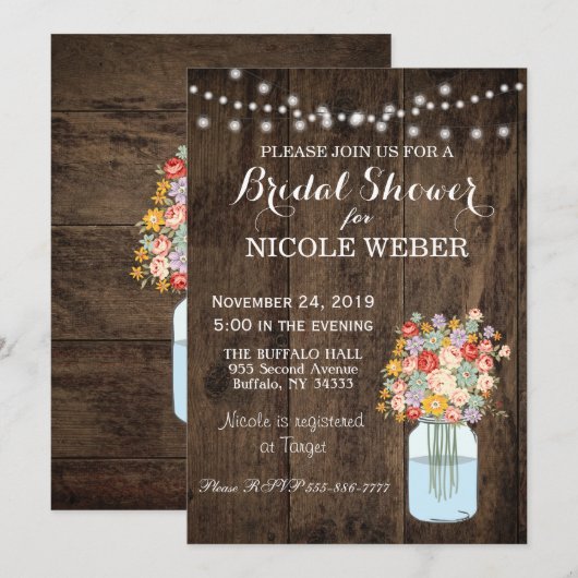 Rustic Country Mason Jar Vrijgezellenfeest Uitnodi Kaart (Voorkant / Achterkant)