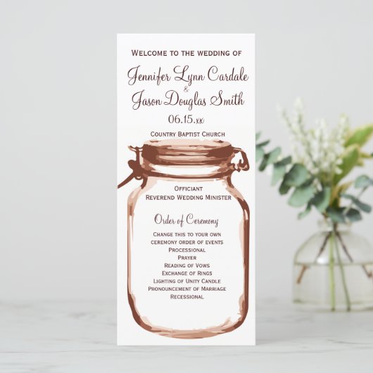 Rustic Country Mason Jar Wedding Programme No Ushe Programmakaart (Staand voorkant)