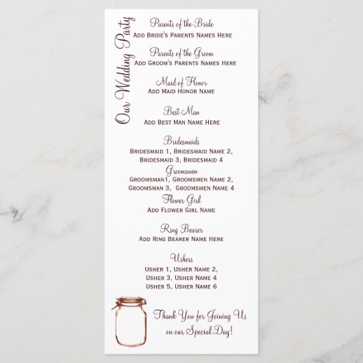 Rustic Country Mason Jar Wedding Programs Programmakaart (Achterkant)