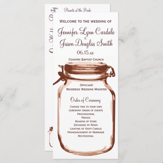 Rustic Country Mason Jar Wedding Programs Programmakaart (Voorkant / Achterkant)