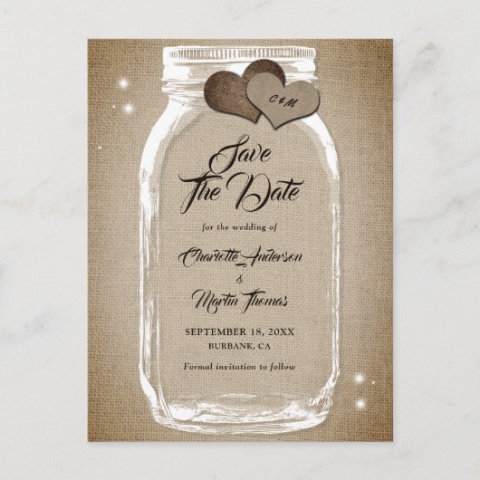 Rustic Country Mason Jar Wedding Save the Date Aankondigingskaart (Voorkant)