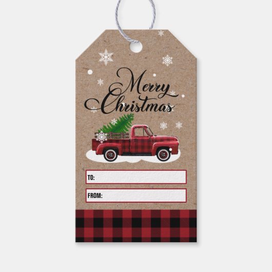 Rustic Country Merry Kerstmis Cadeaulabel (Voorkant)