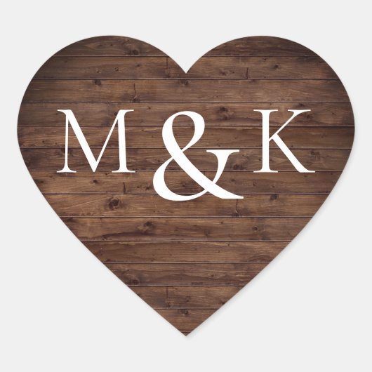 Rustic Country Modern Elegant Name Initiaal Weddin Hart Sticker (Voorkant)