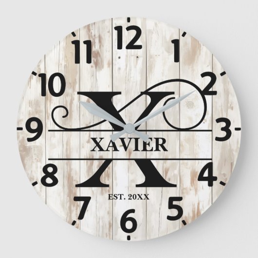 Rustic Country Monogram Grote Klok (Voorkant)