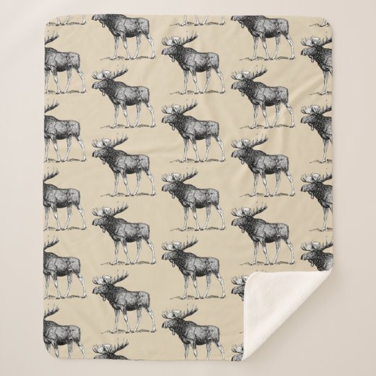 Rustic Country Moose Illustration & Taupe Sherpa Deken (Voorkant)