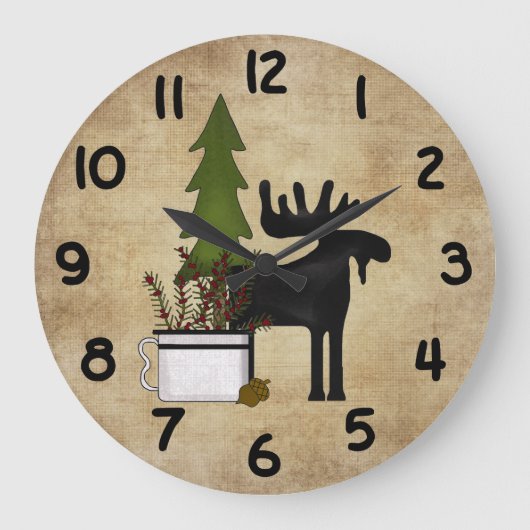 Rustic Country Mountain Silhouette Moose Grote Klok (Voorkant)
