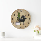 Rustic Country Mountain Silhouette Moose Grote Klok (Huis)
