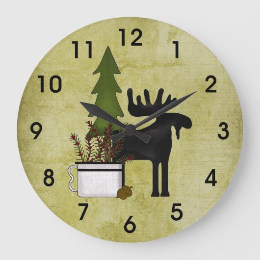 Rustic Country Mountain Silhouette Moose Grote Klok (Voorkant)