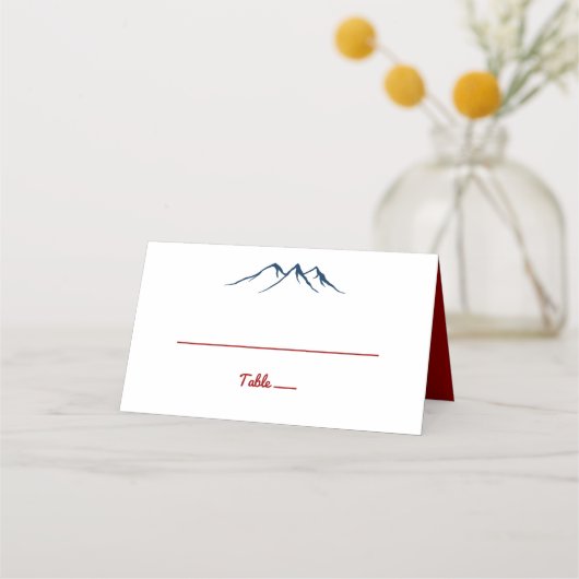 Rustic Country Mountains Deer Red Blue Wedding Plaatskaartje (Voorkant)