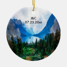 Rustic Country Mountains Scenic Nature Anniversary Keramisch Ornament