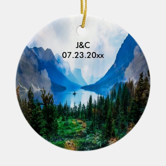 Rustic Country Mountains Scenic Nature Anniversary Keramisch Ornament (Voorkant)
