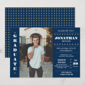 Rustic Country Navy Blue Gold Photo Afstuderen Kaart (Voorkant / Achterkant)