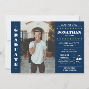 Rustic Country Navy Blue Gold Photo Afstuderen Kaart
