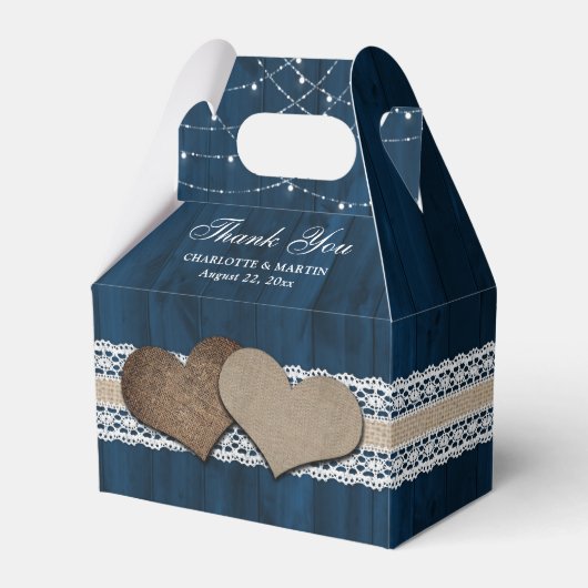 Rustic Country Navy Blue Wedding Bedankt Bedankdoosjes (Voorkant Zijde)