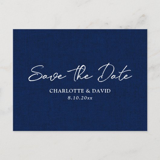 Rustic Country Navy Blue Wedding Bewaar de datum Aankondigingskaart (Voorkant)