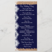Rustic Country Navy Burlap Print Wedding Programma Programmakaart (Achterkant)