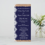 Rustic Country Navy Burlap Print Wedding Programma Programmakaart (Staand voorkant)