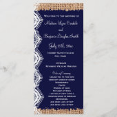 Rustic Country Navy Burlap Print Wedding Programma Programmakaart (Voorkant)
