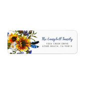 Rustic Country Navy Sunflower Boho Etiket (Voorkant)