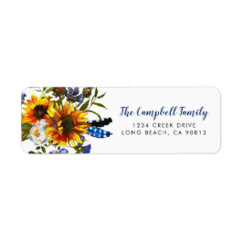 Rustic Country Navy Sunflower Boho Etiket