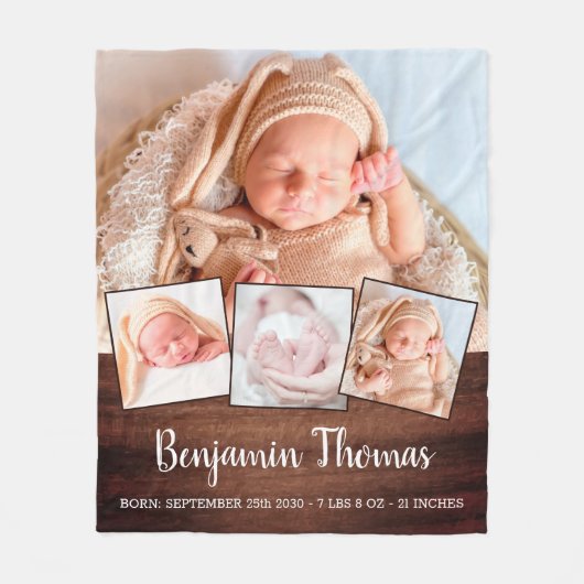 Rustic Country New Baby - Gepersonaliseerd fotocol Fleece Deken (Voorkant)