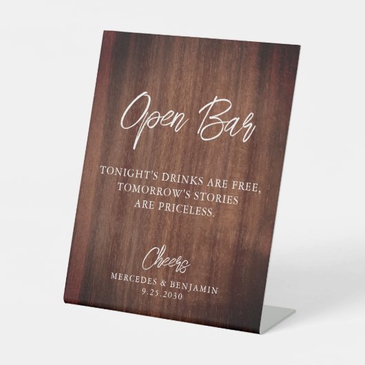 Rustic Country Open Bar - Persoonlijk huwelijk Reclamebord Met Voetstuk (Voorkant)