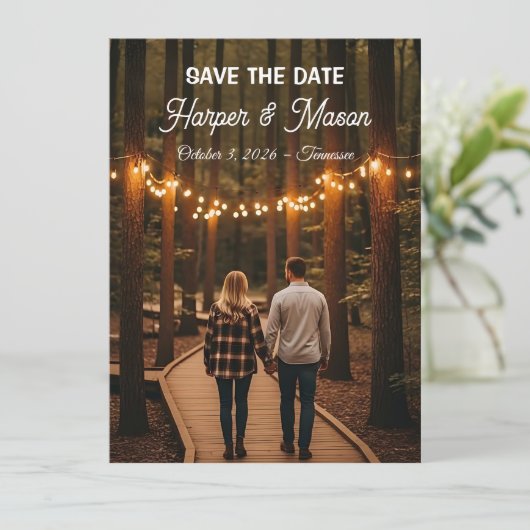 Rustic Country Path Save the Date Photo Card (Staand voorkant)