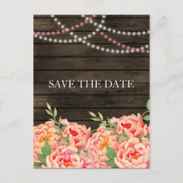 Rustic Country Peony Barn Wood Wedding Aankondigingskaart