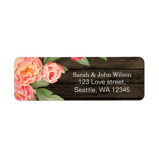 Rustic Country Peony Barn Wood Wedding Etiket (Voorkant)