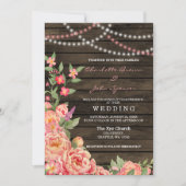 Rustic Country Peony Barn Wood Wedding Kaart (Voorkant)