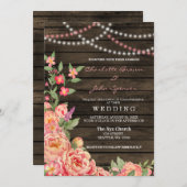 Rustic Country Peony Barn Wood Wedding Kaart (Voorkant / Achterkant)
